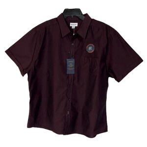Haggar Tuckless Burgundy Short Sleeve Cotton Button Down Shirt - Size XL, NWT